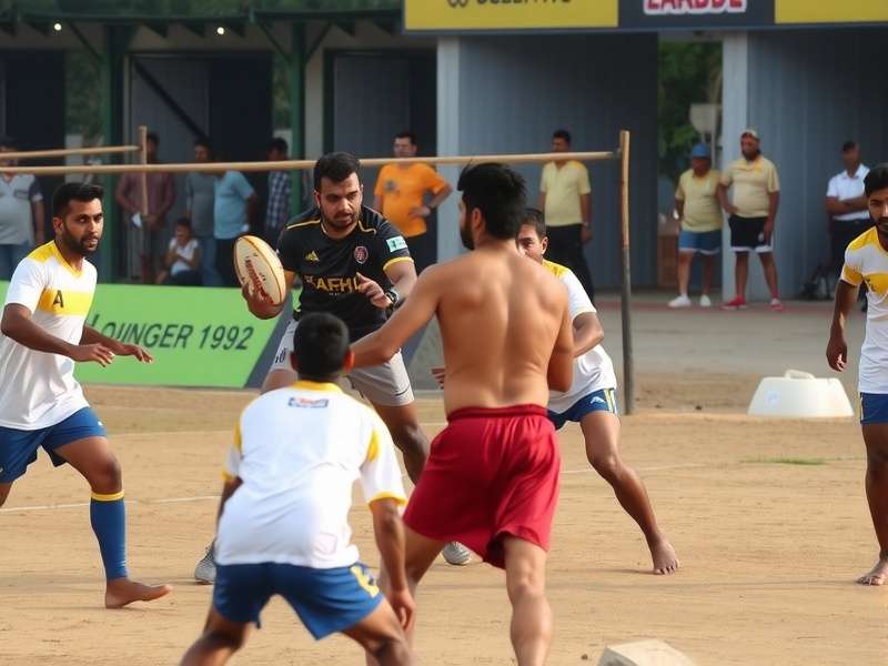 Kabaddi players in action during a professional match